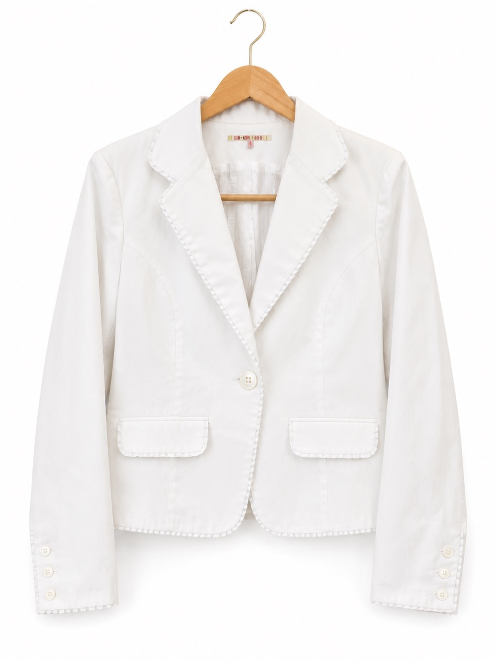 Meritage White Ruffle Trim Career Blazer Jacket USA Size 6 Vintage Y2K
